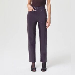 Agolde 90s Recycled Leather Pinch Waist Trousers Night Shade High Rise